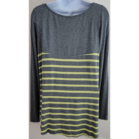 Bordeaux Anthropologie Gray Yellow Striped Hi Low Hem Top Medium Lightweight - Picture 2 of 4